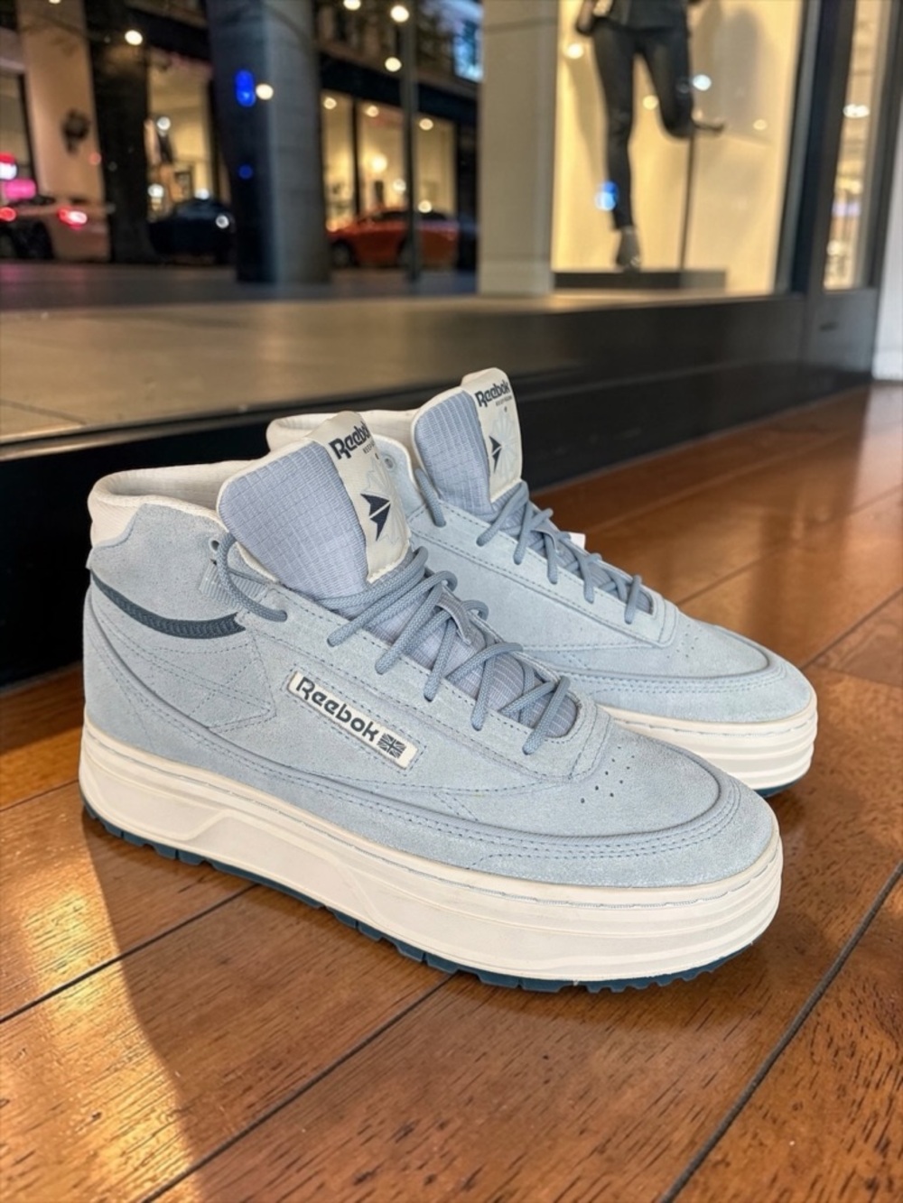 Reebok Pale Blue Suede Platform Sneakers with Cream Sole - Picture 12 of 15